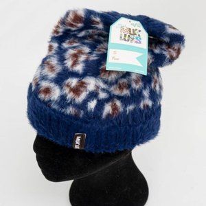 NWT Muk Luks Navy & Brown Leopard Beanie